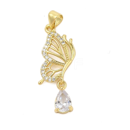 Butterfly Rack Plating Brass Micro Pave Cubic Zirconia Pendants KK-Z074-74G-1