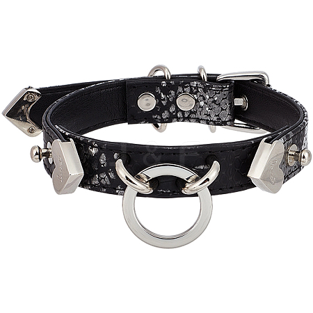 Snakeskin Print PU Leather Choker Necklaces with Alloy Rings for Women NJEW-WH20007-08-1