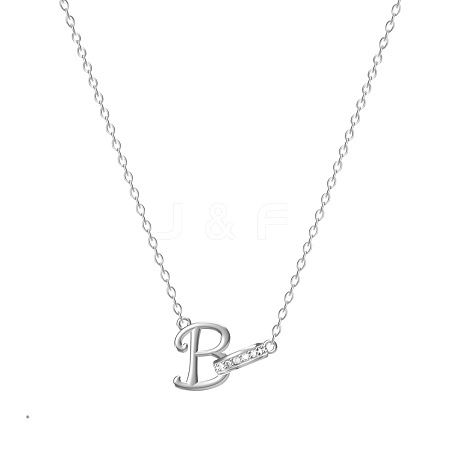 304 Stainless Steel Crystal Rhinestone Initial Pendant Necklaces FS-WGCEFCC-02-1