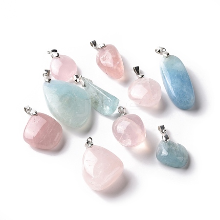 Natural Aquamarine & Rose Quartz Pendants G-H259-07P-01-1