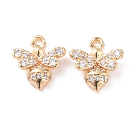 Brass Micro Pave Clear Cubic Zirconia Charms KK-G418-11G-1