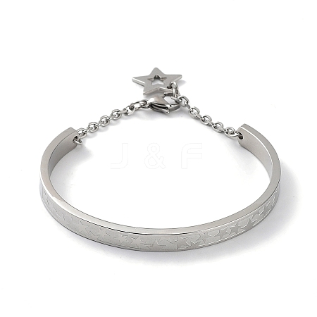 Tarnish Resistant 304 Stainless Steel Star Bangles with Charms BJEW-F464-17P-1