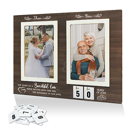 Anniversary Rectangle Wood Photo Frames DJEW-WH0057-005-1