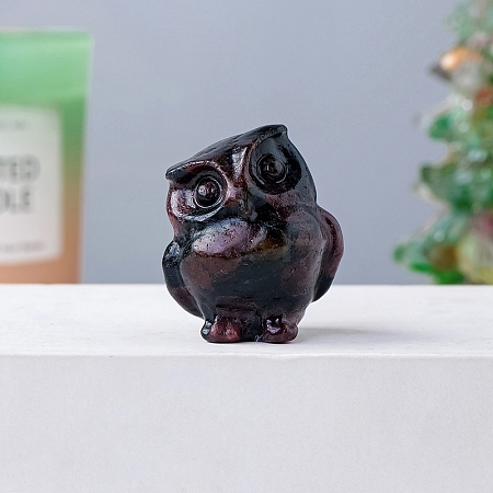 Natural Garnet Carved Healing Owl Figurines PW-WG13335-01-1