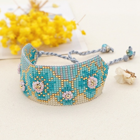 Friendship Flower Loom Pattern Seed Beads Bracelets for Women BJEW-A121-45A-1