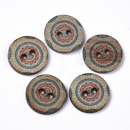 2-Hole Printed Wooden Buttons BUTT-ZX004-01A-06-1