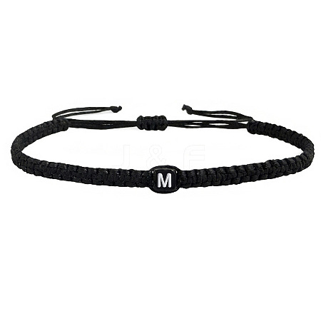 Adjustable Handmade Woven Waxed Cord Braided Bracelets with Acrylic Letter Beads OI4298-13-1