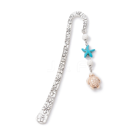 Synthetic Turquoise Tortoise Starfish Pendant Bookmarks with Natural Lava Rock AJEW-JK00285-01-1