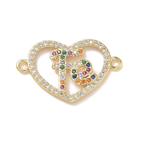 Brass Micro Pave Colorful Cubic Zirconia FE Heart Links Connector Charms KK-L268-024G-03-1