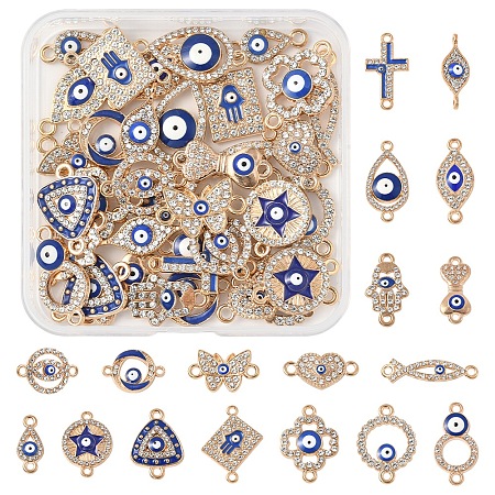 36Pcs 18 Styles Alloy Blue Enamel Connector Charms ENAM-FS0002-97-1