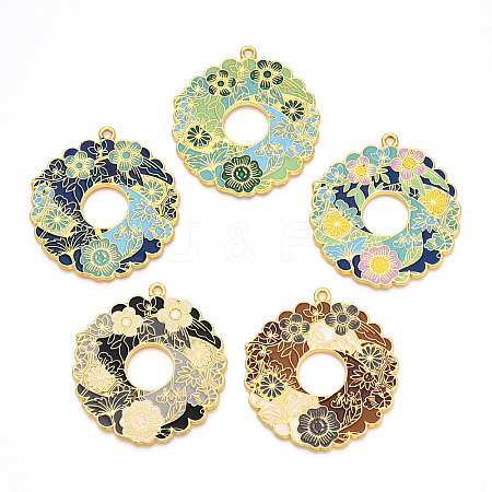 Rack Plating Alloy Enamel Big Pendants ENAM-N056-394-G-1