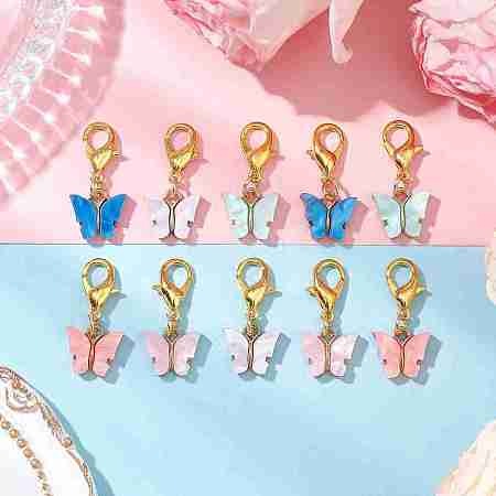 10Pcs 5 Colors Alloy Acrylic Butterfly Pendant Decorations HJEW-JM02874-1