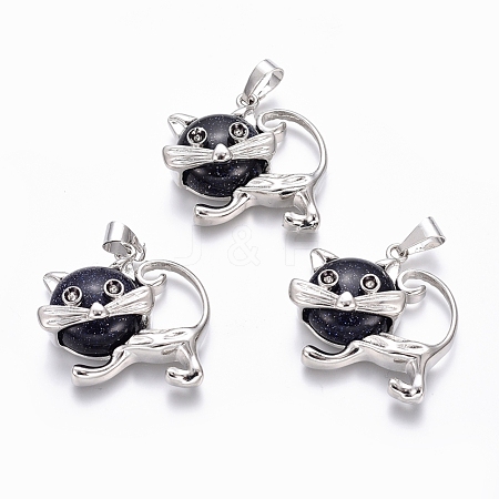Synthetic Blue Goldstone Kitten Pendants G-J386-C06-1