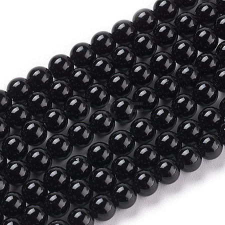 Round Natural Black Onyx Stone Beads Strands X-G-S119-4mm-1