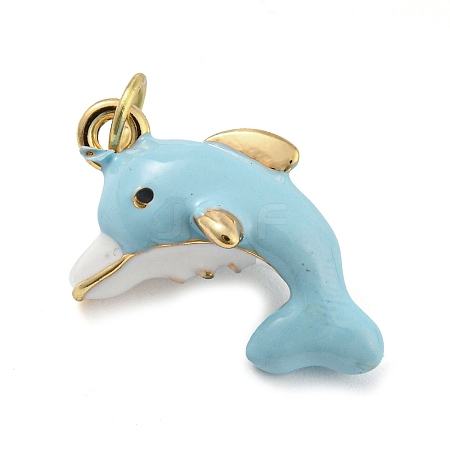 Dolphin Rack Plating Brass Enamel Pendants KK-Q804-09G-1