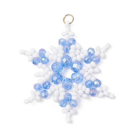 Glass Seed Beaded Snowflake Pendants PALLOY-MZ00890-01-1