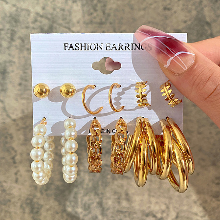 Alloy & Plastic Pearl Earring Sets WG01624-02-1