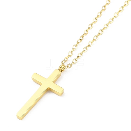 Ion Plating(IP) 304 Stainless Steel Cable Chain Religion Cross Pendant Necklaces for Women NJEW-K276-05A-G-1