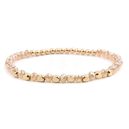 Narual White Jade & Synthetic Non-magnetic Hematite Beads Stretch Bracelets for Women KP6261-10-1