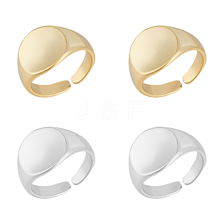 Unicraftale 4Pcs 2 Colors Brass Flat Round Signet Ring RJEW-UN0002-60-1
