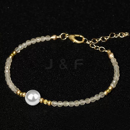 Handmade White Round Shell Pearl and Faceted Round Glass Beaded Bracelets for Women YN0122-5-1