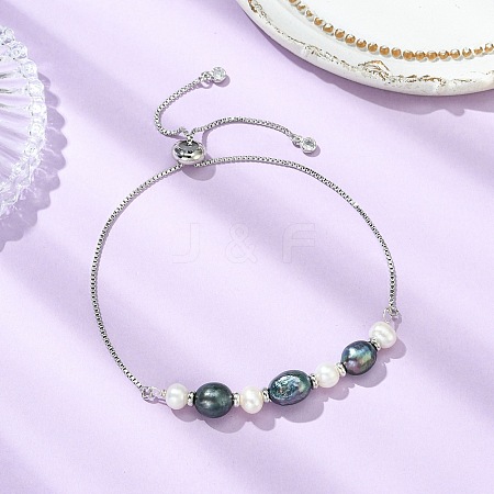 Adjustable Natural Cultured Freshwater Pearl Slider Bracelets KK-BJEW-JB14102-02-1