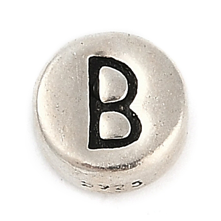 925 Sterling Silver Flat Round with Letter Beads STER-G044-01AS-B-1