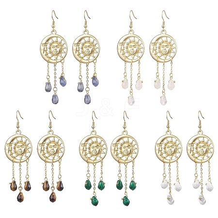 Mixed Gemstone Chip & Alloy Dangle Earrings EJEW-JE05885-1