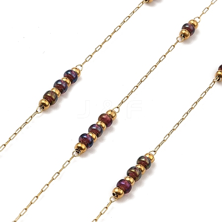 Purple Rondelle Glass Beaded Link Chains CHS-G028-15G-1