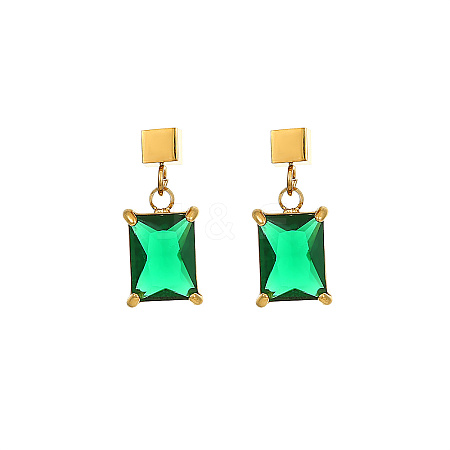 Fashionable stainless steel earrings with rectangular zirconia studs and diamond inlays. JJ6846-1-1