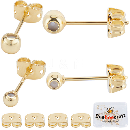 Beebeecraft 20Pcs 2 Style Brass Stud Earring Findings EJEW-BBC0001-24G-1