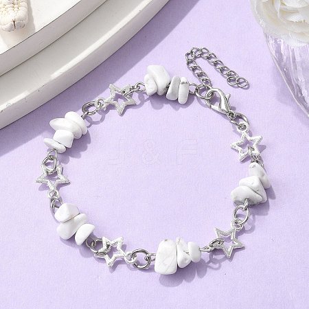 Natural Howlite Chip Link Bracelets BJEW-JB11592-01-1
