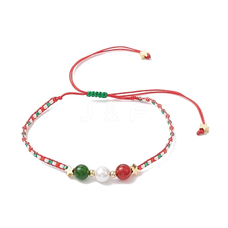 Christmas 6mm Round Dyed Natural TaiWan Jade & Natural Carnelian & Glass Seed Beads Braided Bead Bracelets BJEW-MZ00070-03-1