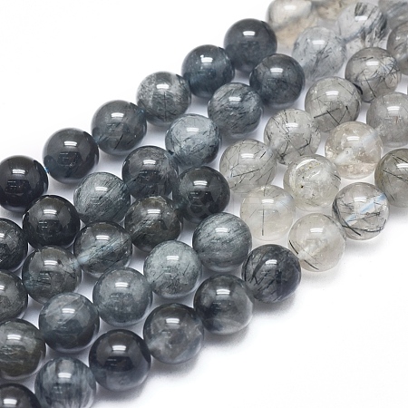  Jewelry Beads Findings Natura Blue Rutilated Quartz Beads Strands, Round, 8mm, Hole: 1mm, about 49pcs/Strand, 15.75