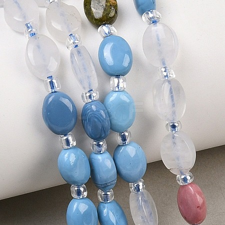 Natural Quartz Crystal & Rhodonite & Unakite & Mookaite & Synthetic Blue Goldstone & Synthetic Agate Beads Strands G-Z135-A11-1