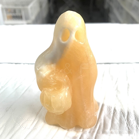 Ghost with Pumpkin Natural Calcite Resin Ornaments for office Home Desk Decorations PW-WG251F2-08-1