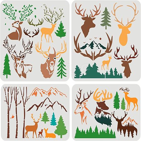 4Pcs 4 Styles Plastic Painting Stencils Sets DIY-WH0172-836-1