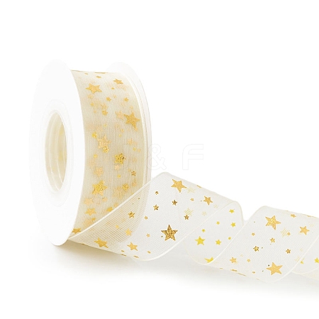 10 Yards Gold Stamping Star Chiffon Ribbons PW-WG21800-04-1