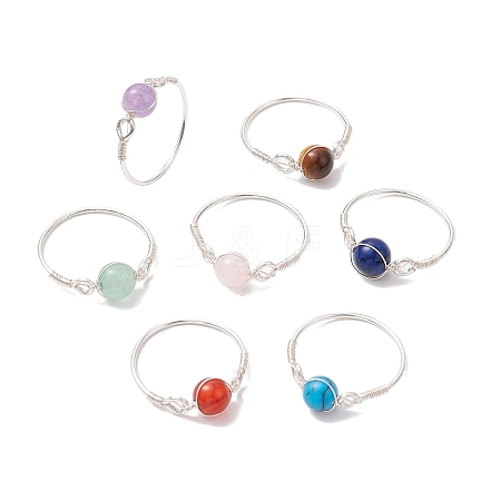 7Pcs 7 Styles Round Chakra Natural & Synthetic Gemstone Beads Finger Rings RJEW-JR00793-01-1