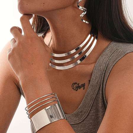 Alloy Pendant Necklaces & Stud Dangle Earrings & Cuff Bangles Sets FS-WG2E0CA-01-1