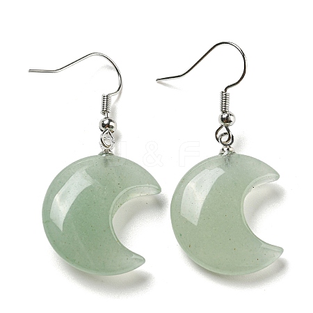 Natural Green Aventurine Crescent Moon Dangle Earrings EJEW-P241-01P-03-1