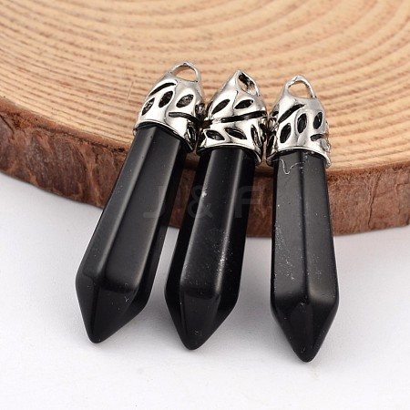 Bullet Natural Obsidian Pointed Pendants X-G-E332-C03-1