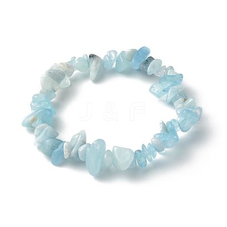 Natural Aquamarine Chip Beads Stretch Bracelets for Children BJEW-JB06389-01-1