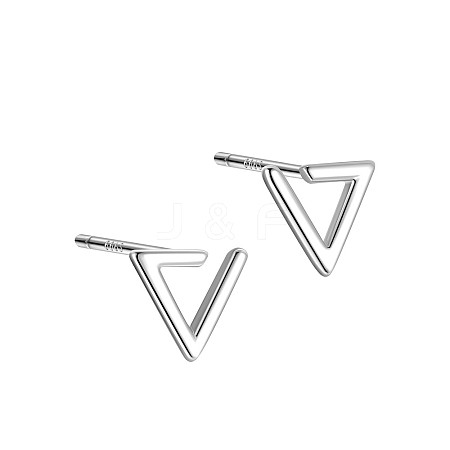 Anti-Tarnish Triangle Rhodium Plated 999 Sterling Silver Stud Earrings for Women EJEW-S215-22P-1