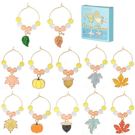 Autumn Theme Alloy Enamel with Glass Wine Glass Charms AJEW-SC0002-12-1