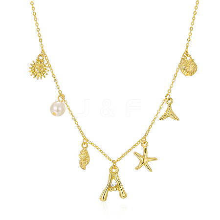 Bohemian Summer Beach Style 18K Gold Plated Shell Shape Initial Pendant Necklaces IL8059-21-1