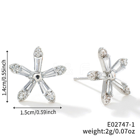 Chic Minimalist Flower Brass Clear Cubic Zirconia Stud Earrings XA2558-1-1