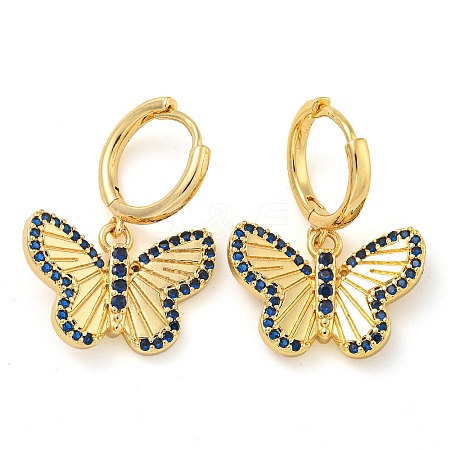 Rack Plating Brass Micro Pave Cubic Zirconia Butterfly Hoop Earrings EJEW-T021-02G-1