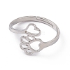 Non-Tarnish 201 Stainless Steel Heart & Dog Paw Prints Adjustable Ring for Women RJEW-K238-09P-1