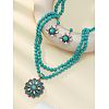 Flower Synthetic Turquoise with Alloy Pendant Necklaces & Stud Dangle Earrings Sets WG550B3-02-1